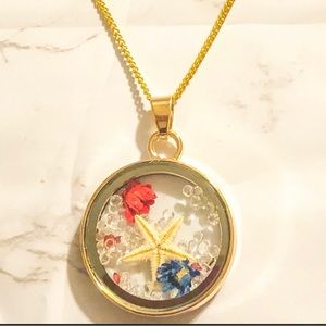 Floating Starfish Flower Pendant Necklace